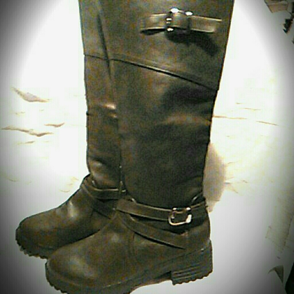 Dark Olive Knee High Combat Boot